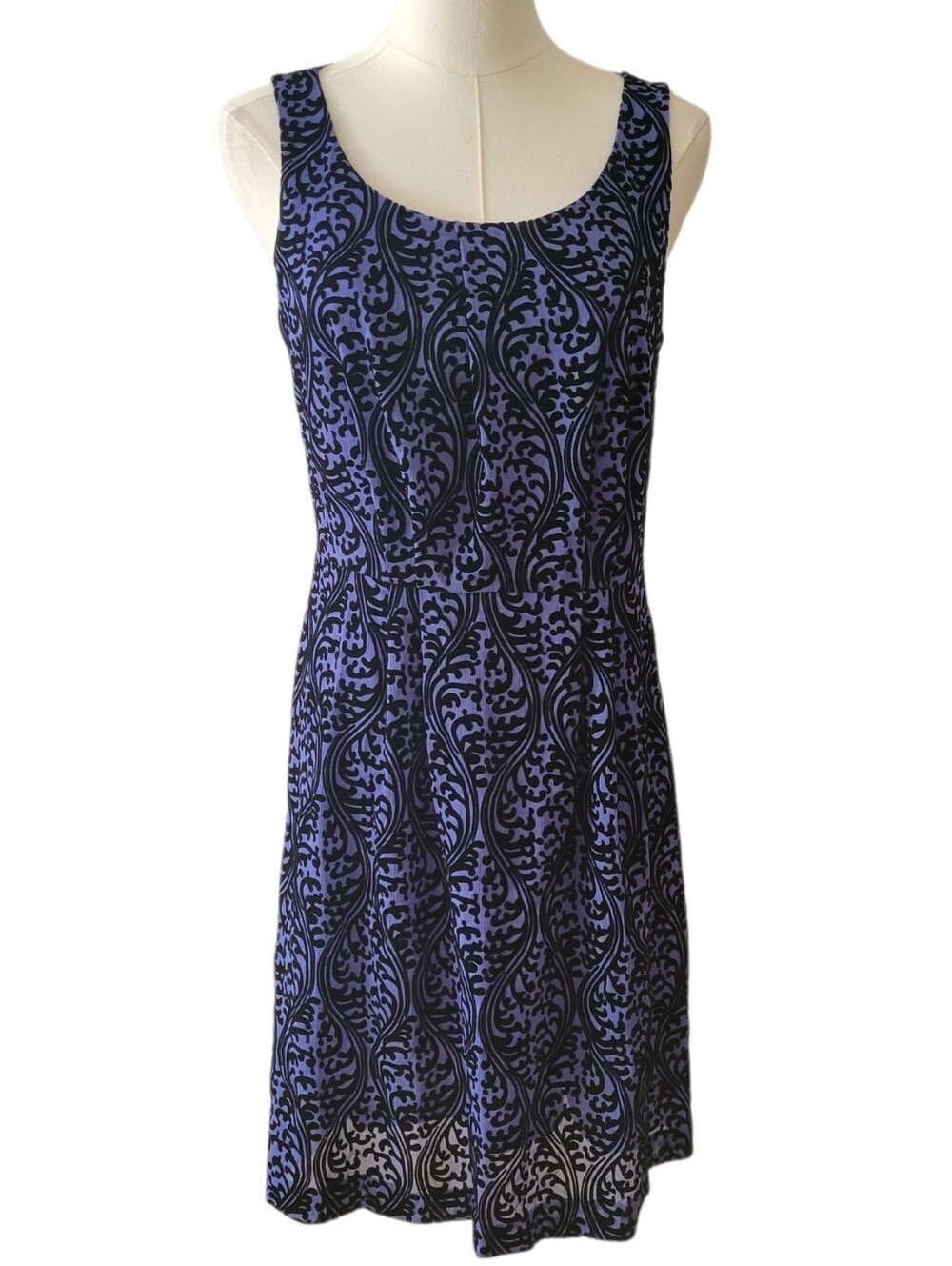 LOFT Blue & Black‎ Velvet Sleeveless Fit & Flare Dress Size 4